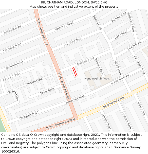 88, CHATHAM ROAD, LONDON, SW11 6HG: Location map and indicative extent of plot