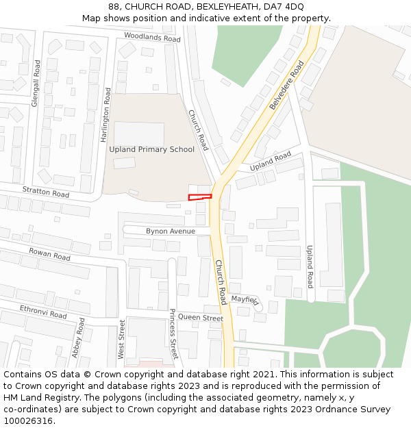 88, CHURCH ROAD, BEXLEYHEATH, DA7 4DQ: Location map and indicative extent of plot