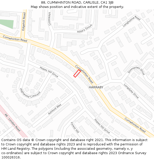 88, CUMWHINTON ROAD, CARLISLE, CA1 3JB: Location map and indicative extent of plot