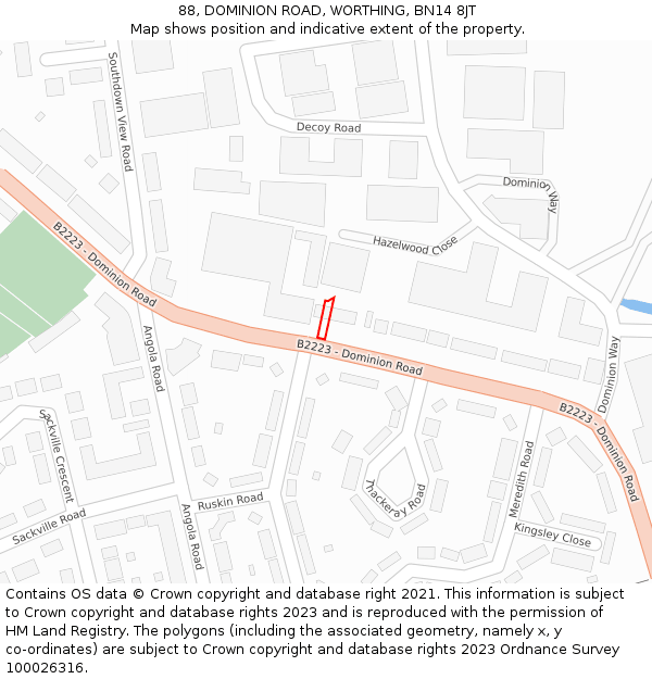88, DOMINION ROAD, WORTHING, BN14 8JT: Location map and indicative extent of plot