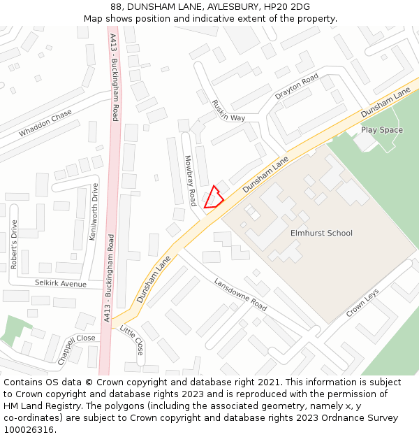 88, DUNSHAM LANE, AYLESBURY, HP20 2DG: Location map and indicative extent of plot
