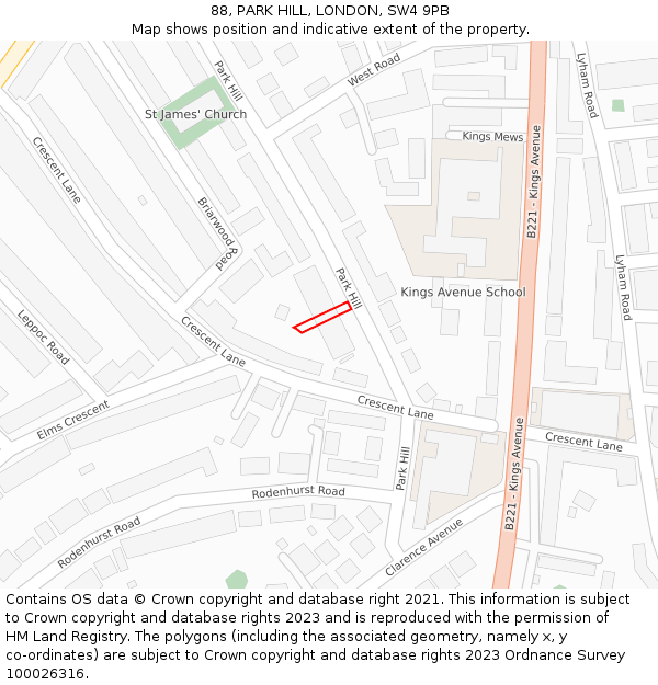 88, PARK HILL, LONDON, SW4 9PB: Location map and indicative extent of plot