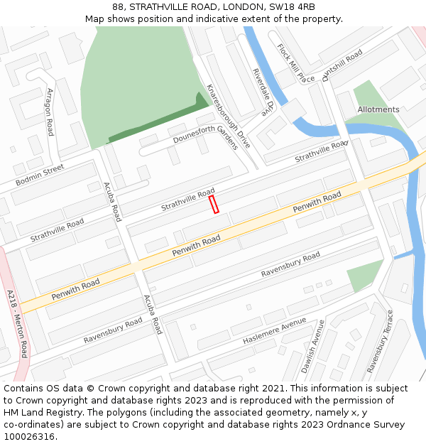 88, STRATHVILLE ROAD, LONDON, SW18 4RB: Location map and indicative extent of plot
