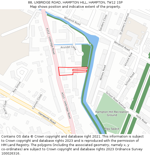 88, UXBRIDGE ROAD, HAMPTON HILL, HAMPTON, TW12 1SP: Location map and indicative extent of plot