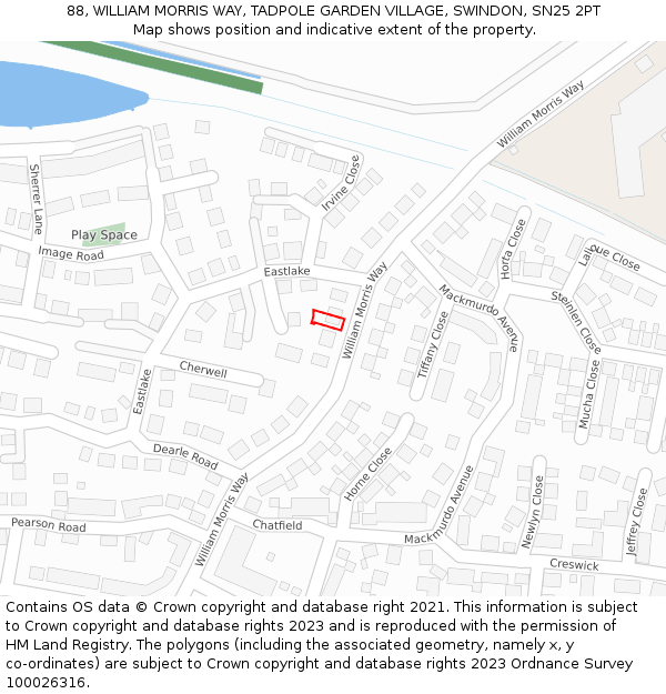 88, WILLIAM MORRIS WAY, TADPOLE GARDEN VILLAGE, SWINDON, SN25 2PT: Location map and indicative extent of plot