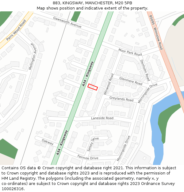 883, KINGSWAY, MANCHESTER, M20 5PB: Location map and indicative extent of plot