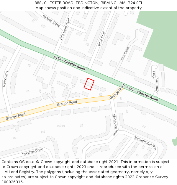 888, CHESTER ROAD, ERDINGTON, BIRMINGHAM, B24 0EL: Location map and indicative extent of plot
