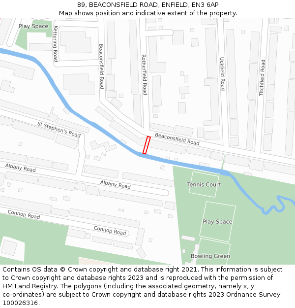 89, BEACONSFIELD ROAD, ENFIELD, EN3 6AP: Location map and indicative extent of plot