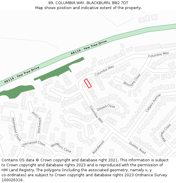 89, COLUMBIA WAY, BLACKBURN, BB2 7DT: Location map and indicative extent of plot