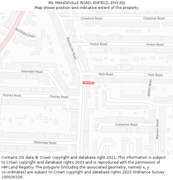 89, MANDEVILLE ROAD, ENFIELD, EN3 6SJ: Location map and indicative extent of plot