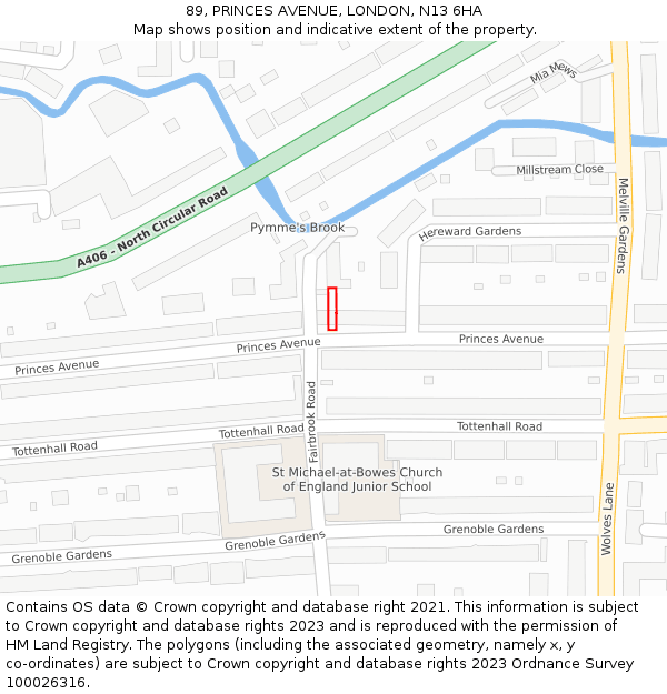 89, PRINCES AVENUE, LONDON, N13 6HA: Location map and indicative extent of plot