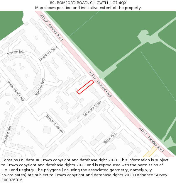 89, ROMFORD ROAD, CHIGWELL, IG7 4QX: Location map and indicative extent of plot
