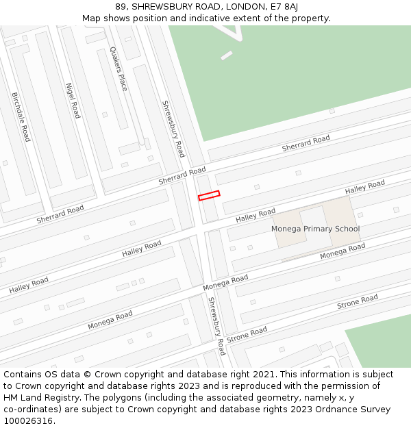 89, SHREWSBURY ROAD, LONDON, E7 8AJ: Location map and indicative extent of plot