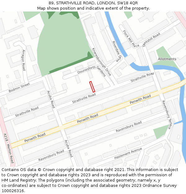 89, STRATHVILLE ROAD, LONDON, SW18 4QR: Location map and indicative extent of plot