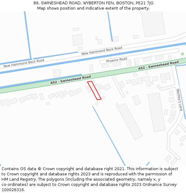89, SWINESHEAD ROAD, WYBERTON FEN, BOSTON, PE21 7JG: Location map and indicative extent of plot