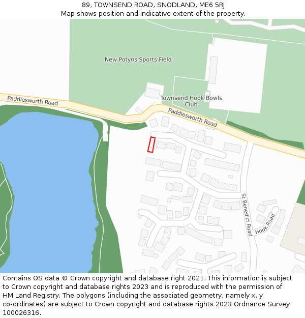 89, TOWNSEND ROAD, SNODLAND, ME6 5RJ: Location map and indicative extent of plot