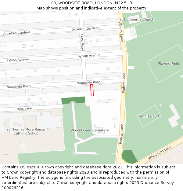 89, WOODSIDE ROAD, LONDON, N22 5HR: Location map and indicative extent of plot