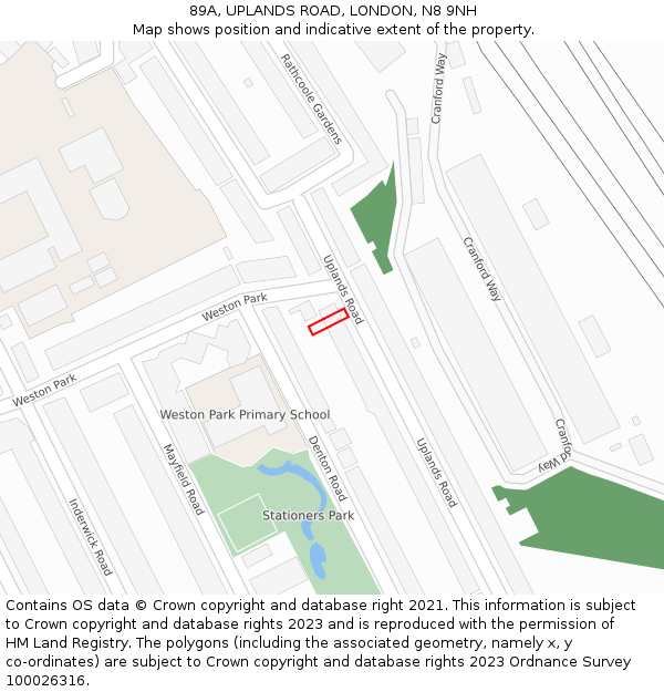 89A, UPLANDS ROAD, LONDON, N8 9NH: Location map and indicative extent of plot