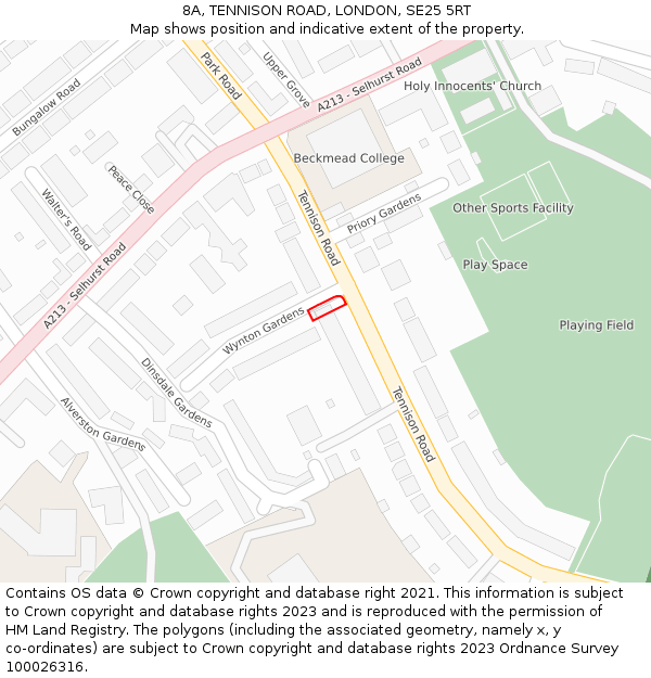 8A, TENNISON ROAD, LONDON, SE25 5RT: Location map and indicative extent of plot