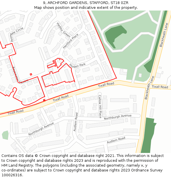 9, ARCHFORD GARDENS, STAFFORD, ST18 0ZR: Location map and indicative extent of plot