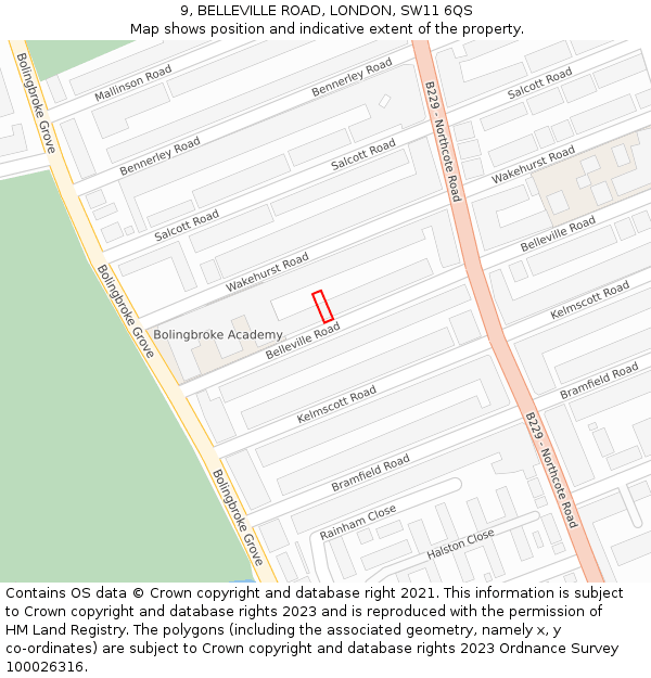 9, BELLEVILLE ROAD, LONDON, SW11 6QS: Location map and indicative extent of plot