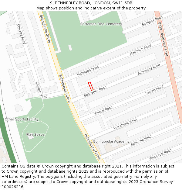 9, BENNERLEY ROAD, LONDON, SW11 6DR: Location map and indicative extent of plot