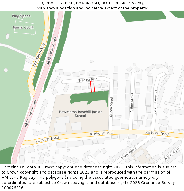 9, BRADLEA RISE, RAWMARSH, ROTHERHAM, S62 5QJ: Location map and indicative extent of plot