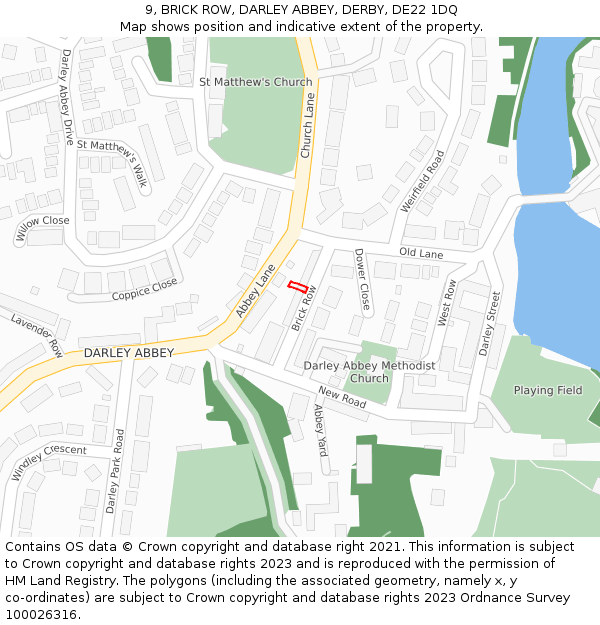 9, BRICK ROW, DARLEY ABBEY, DERBY, DE22 1DQ: Location map and indicative extent of plot