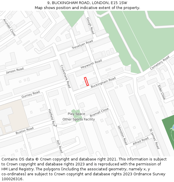 9, BUCKINGHAM ROAD, LONDON, E15 1SW: Location map and indicative extent of plot