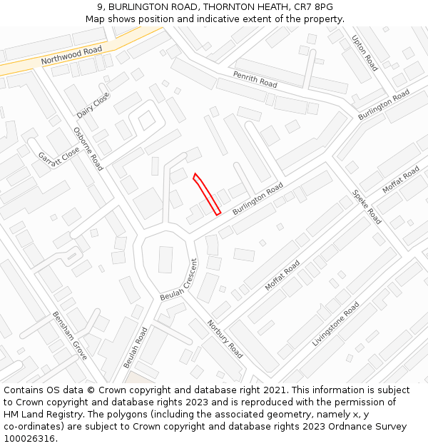 9, BURLINGTON ROAD, THORNTON HEATH, CR7 8PG: Location map and indicative extent of plot