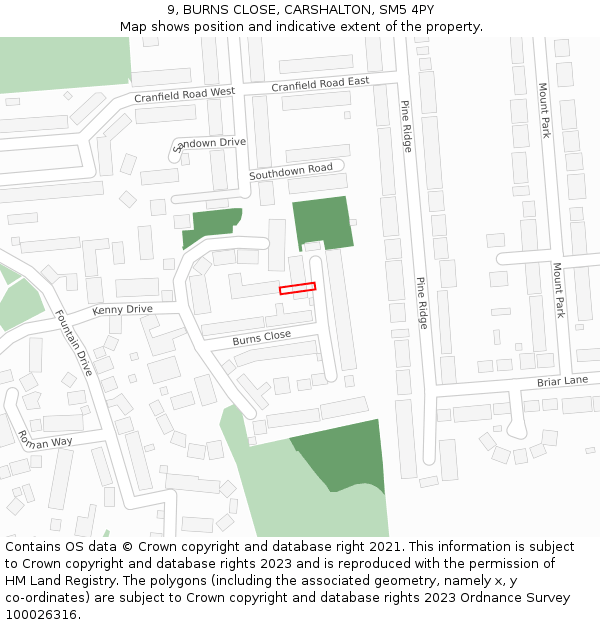 9, BURNS CLOSE, CARSHALTON, SM5 4PY: Location map and indicative extent of plot