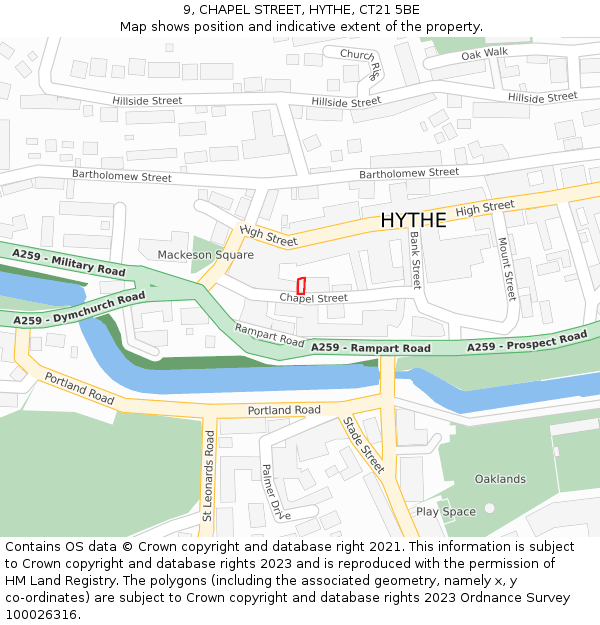 9, CHAPEL STREET, HYTHE, CT21 5BE: Location map and indicative extent of plot