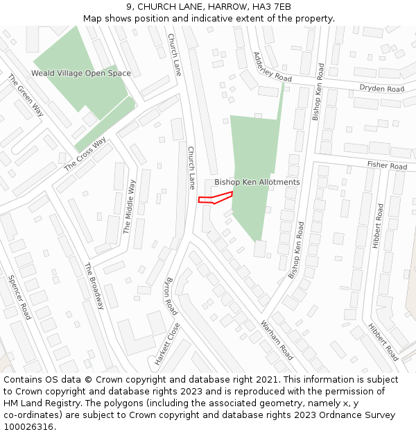 9, CHURCH LANE, HARROW, HA3 7EB: Location map and indicative extent of plot