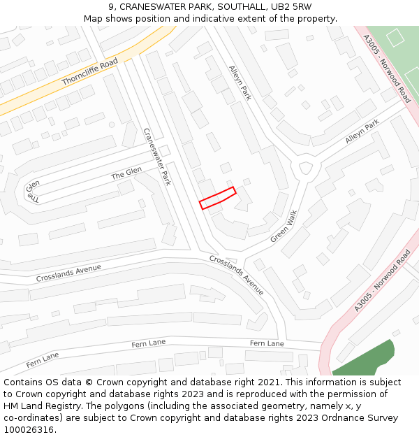 9, CRANESWATER PARK, SOUTHALL, UB2 5RW: Location map and indicative extent of plot