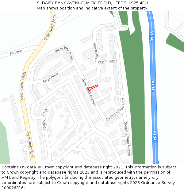 9, DAISY BANK AVENUE, MICKLEFIELD, LEEDS, LS25 4EU: Location map and indicative extent of plot