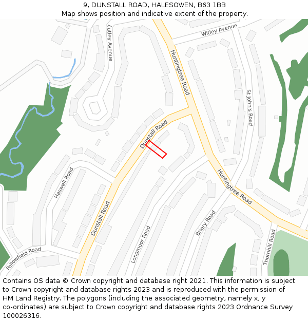 9, DUNSTALL ROAD, HALESOWEN, B63 1BB: Location map and indicative extent of plot