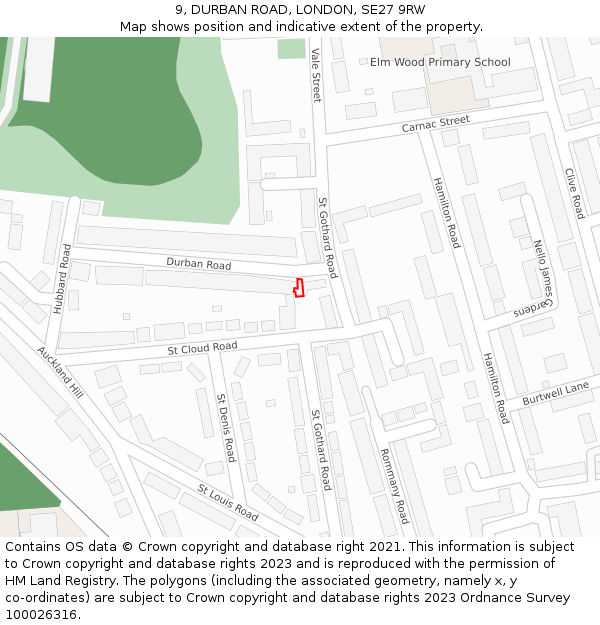 9, DURBAN ROAD, LONDON, SE27 9RW: Location map and indicative extent of plot