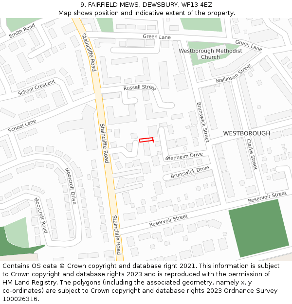 9, FAIRFIELD MEWS, DEWSBURY, WF13 4EZ: Location map and indicative extent of plot