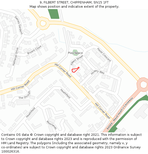 9, FILBERT STREET, CHIPPENHAM, SN15 1FT: Location map and indicative extent of plot