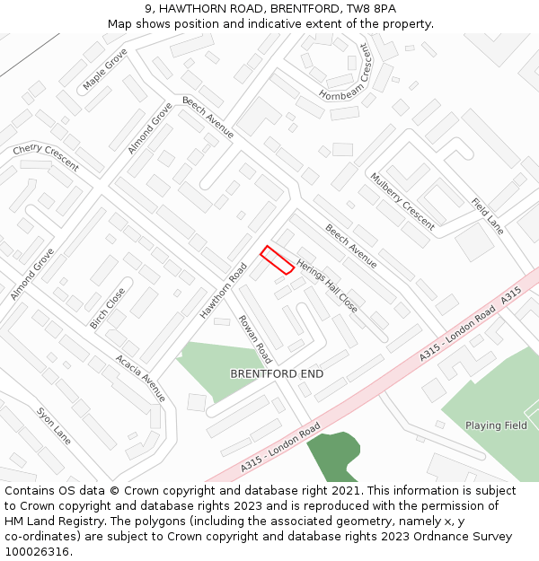 9, HAWTHORN ROAD, BRENTFORD, TW8 8PA: Location map and indicative extent of plot