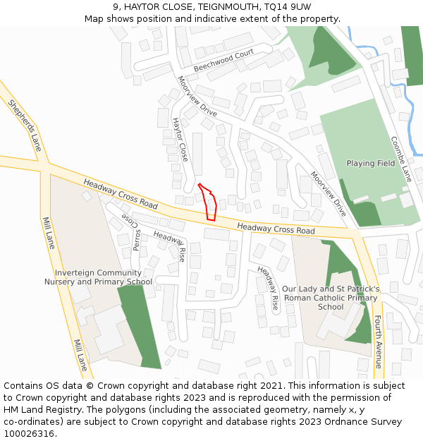 9, HAYTOR CLOSE, TEIGNMOUTH, TQ14 9UW: Location map and indicative extent of plot