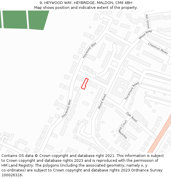 9, HEYWOOD WAY, HEYBRIDGE, MALDON, CM9 4BH: Location map and indicative extent of plot