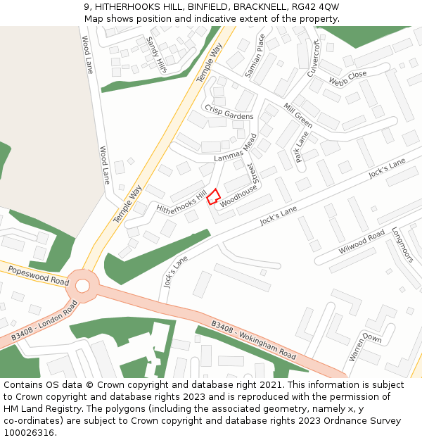9, HITHERHOOKS HILL, BINFIELD, BRACKNELL, RG42 4QW: Location map and indicative extent of plot
