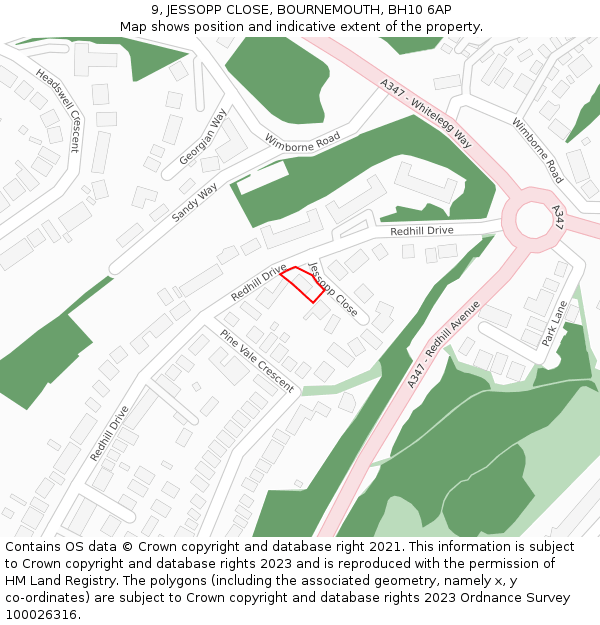 9, JESSOPP CLOSE, BOURNEMOUTH, BH10 6AP: Location map and indicative extent of plot