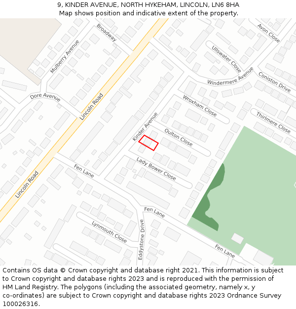 9, KINDER AVENUE, NORTH HYKEHAM, LINCOLN, LN6 8HA: Location map and indicative extent of plot