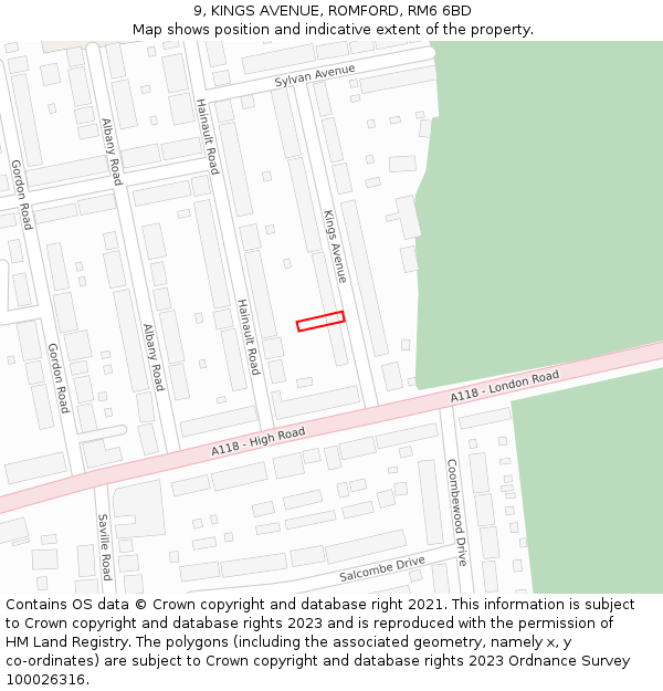 9, KINGS AVENUE, ROMFORD, RM6 6BD: Location map and indicative extent of plot