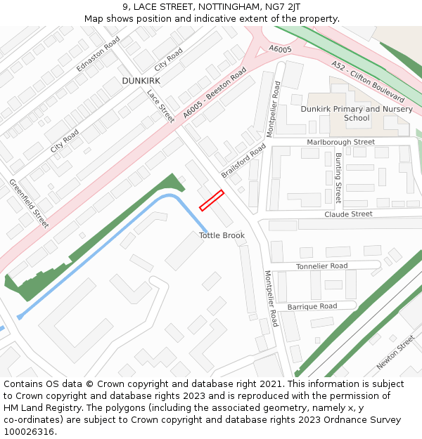 9, LACE STREET, NOTTINGHAM, NG7 2JT: Location map and indicative extent of plot
