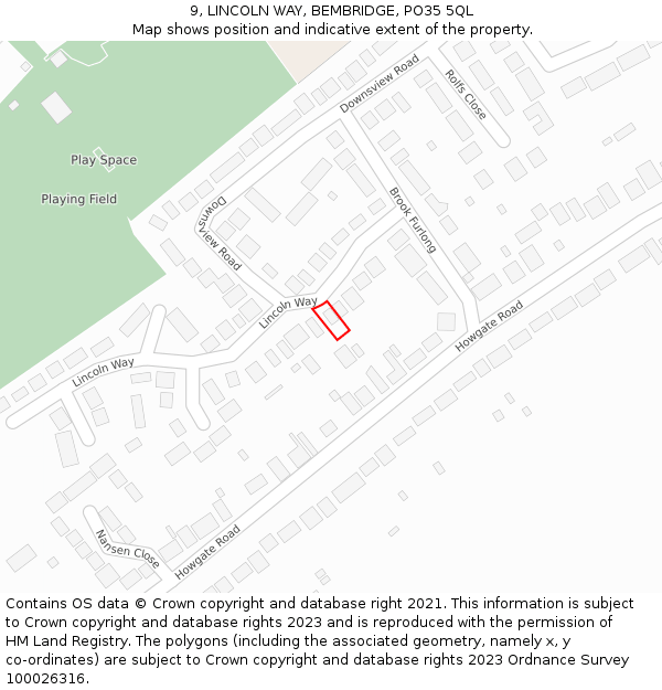 9, LINCOLN WAY, BEMBRIDGE, PO35 5QL: Location map and indicative extent of plot