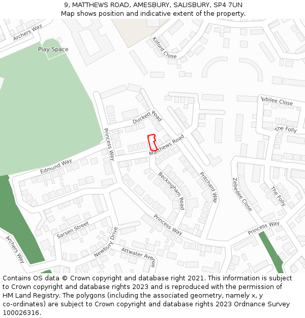 9, MATTHEWS ROAD, AMESBURY, SALISBURY, SP4 7UN: Location map and indicative extent of plot