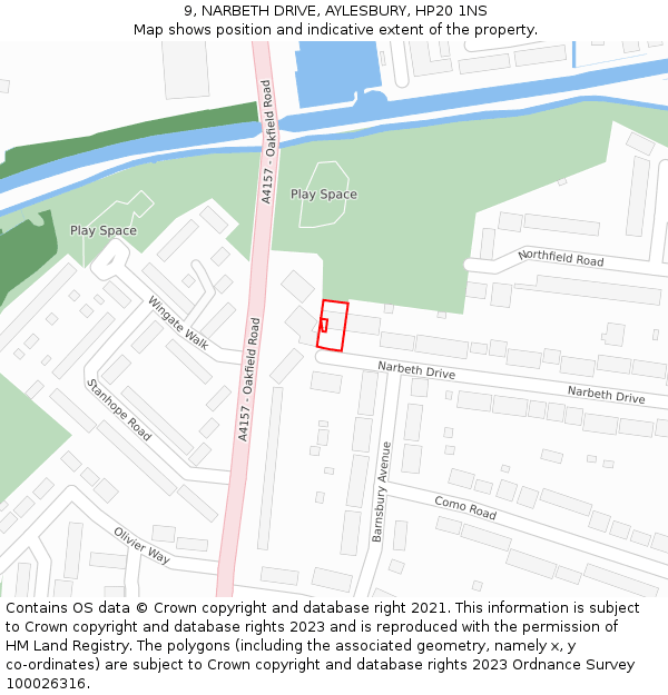 9, NARBETH DRIVE, AYLESBURY, HP20 1NS: Location map and indicative extent of plot